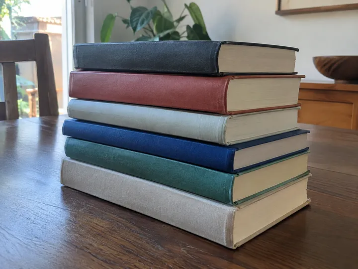 A stack of colourful books